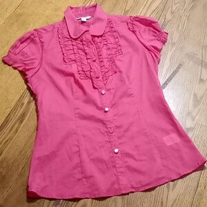 BANANA REPUBLIC Womens XSP Petite Top Shirt Preowned Short Sleeve Sheer PINK